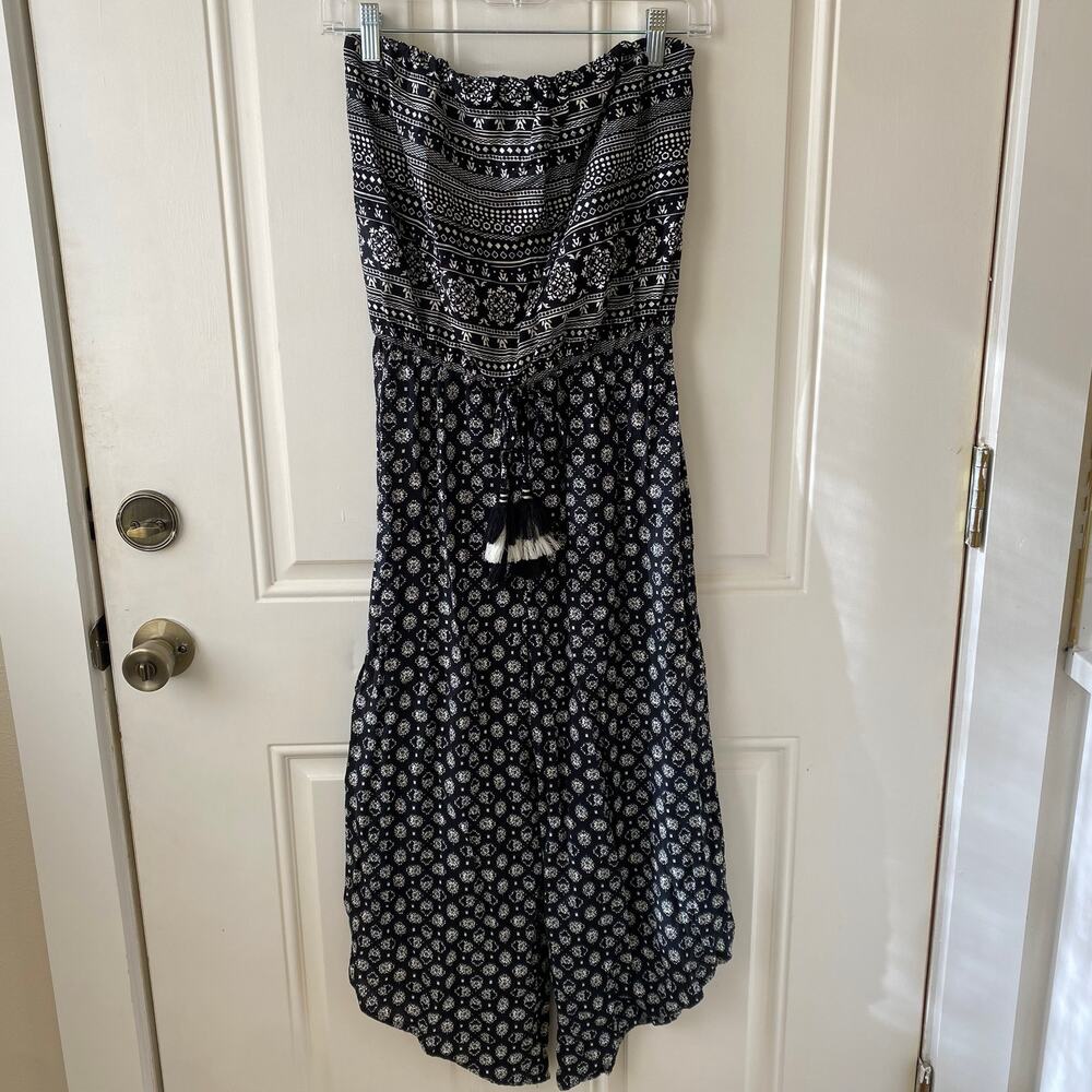 Boho Print Strapless Jumpsuit XS Black and White Print